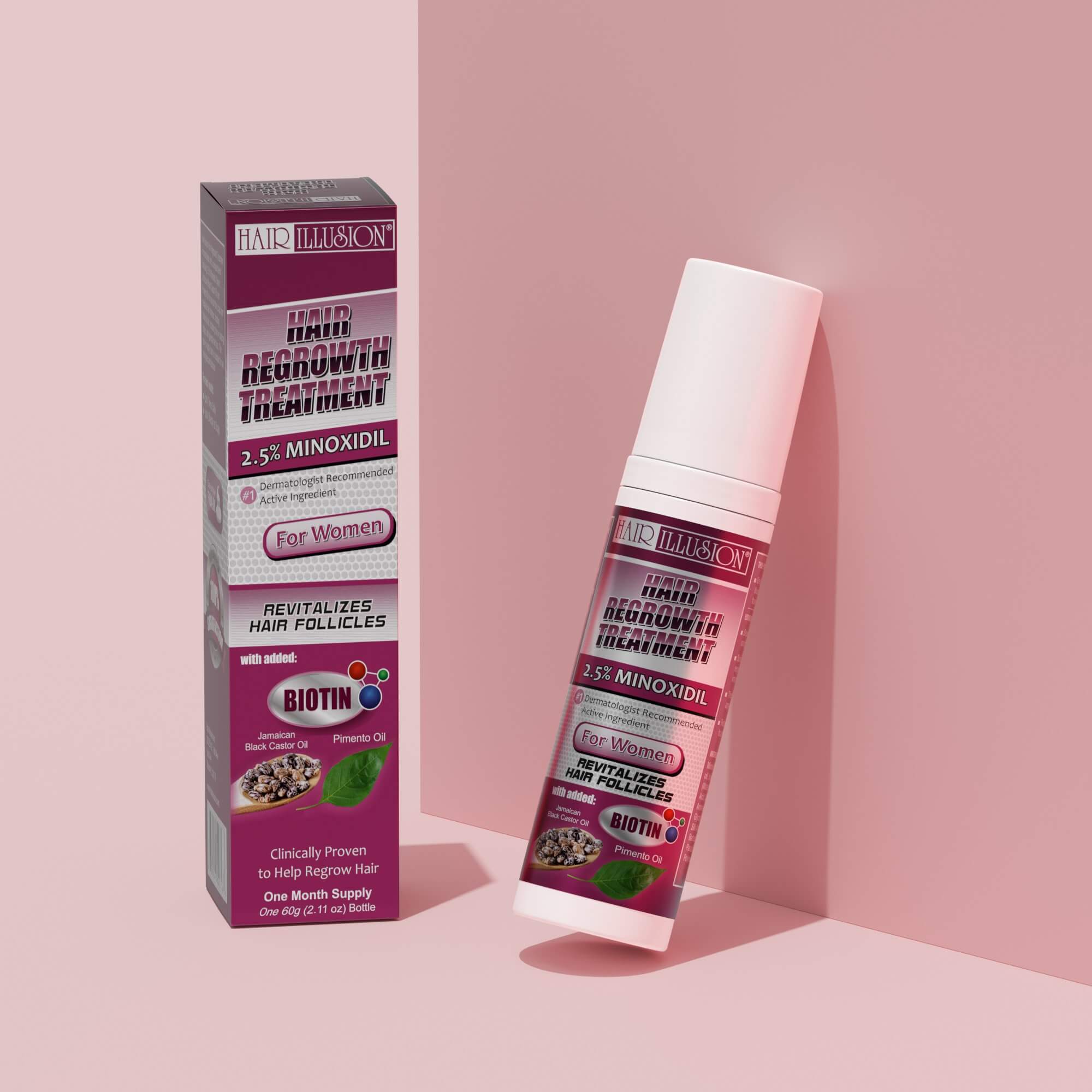 Hair Illusion Hair Growth Foam, 2.5% Minoxidil combined with natural hair loss vitamins, Biotin, Castor oil. - Hair Illusion Inc