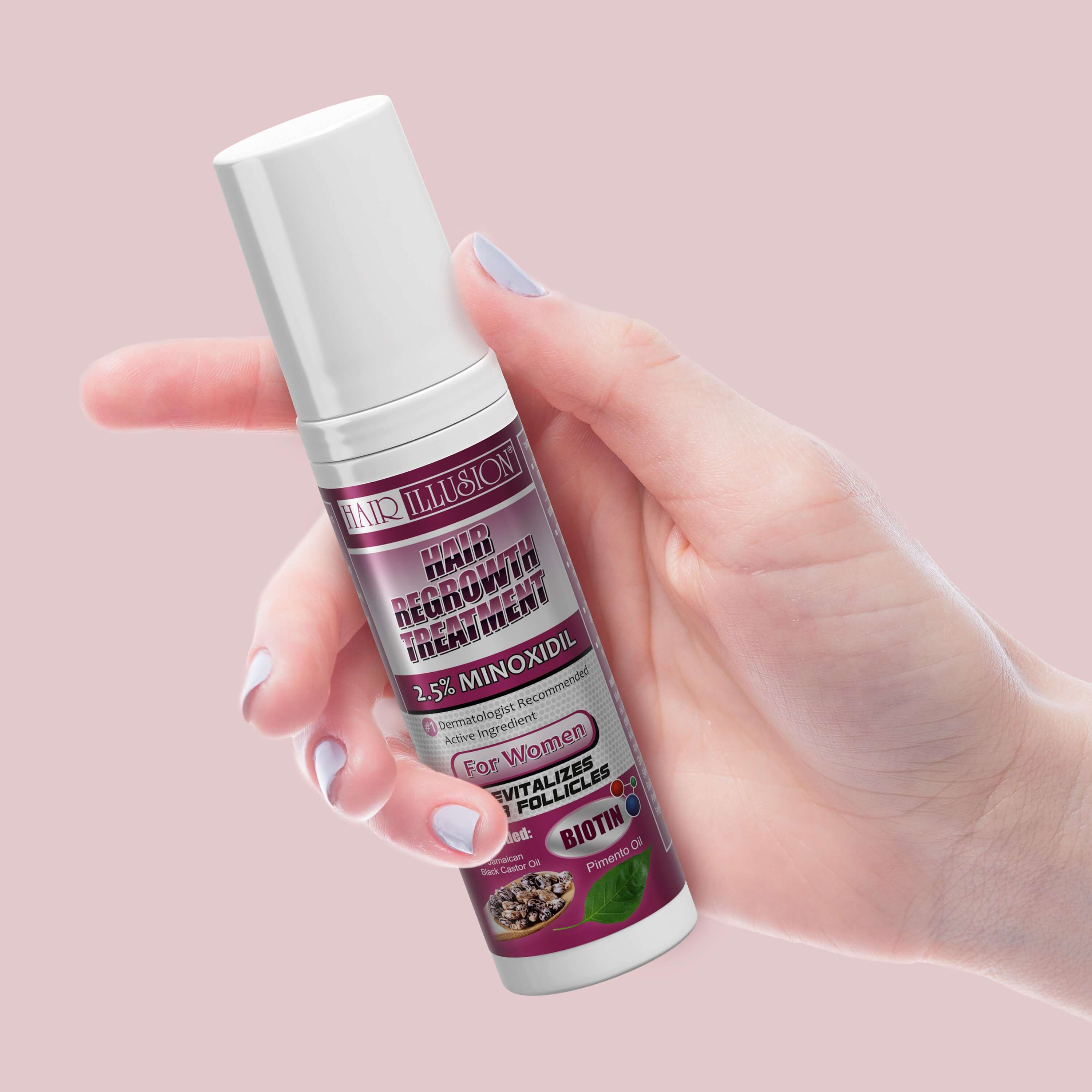 Hair Illusion Hair Growth Foam, 2.5% Minoxidil combined with natural hair loss vitamins, Biotin, Castor oil. - Hair Illusion Inc