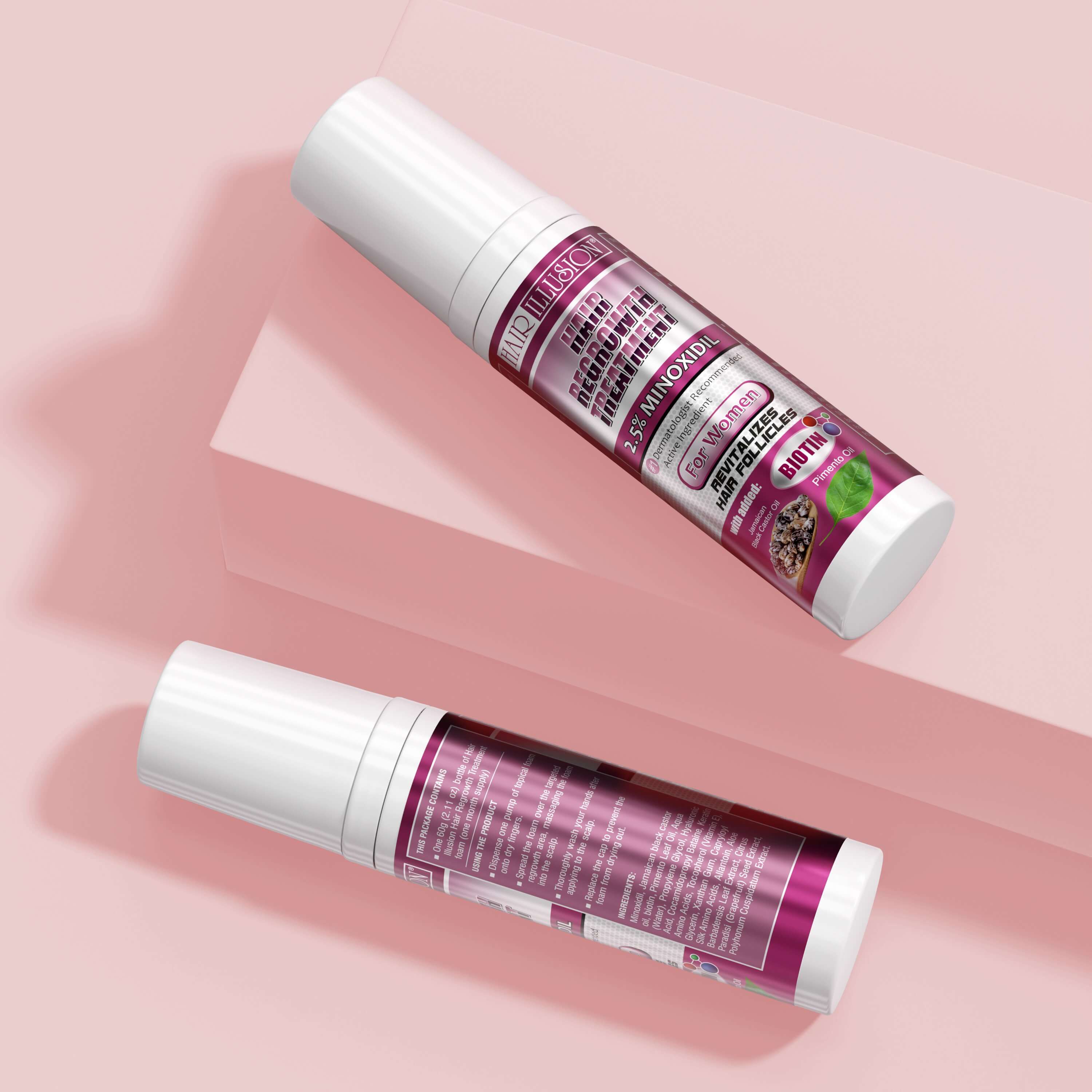 Hair Illusion Hair Growth Foam, 2.5% Minoxidil combined with natural hair loss vitamins, Biotin, Castor oil. - Hair Illusion Inc