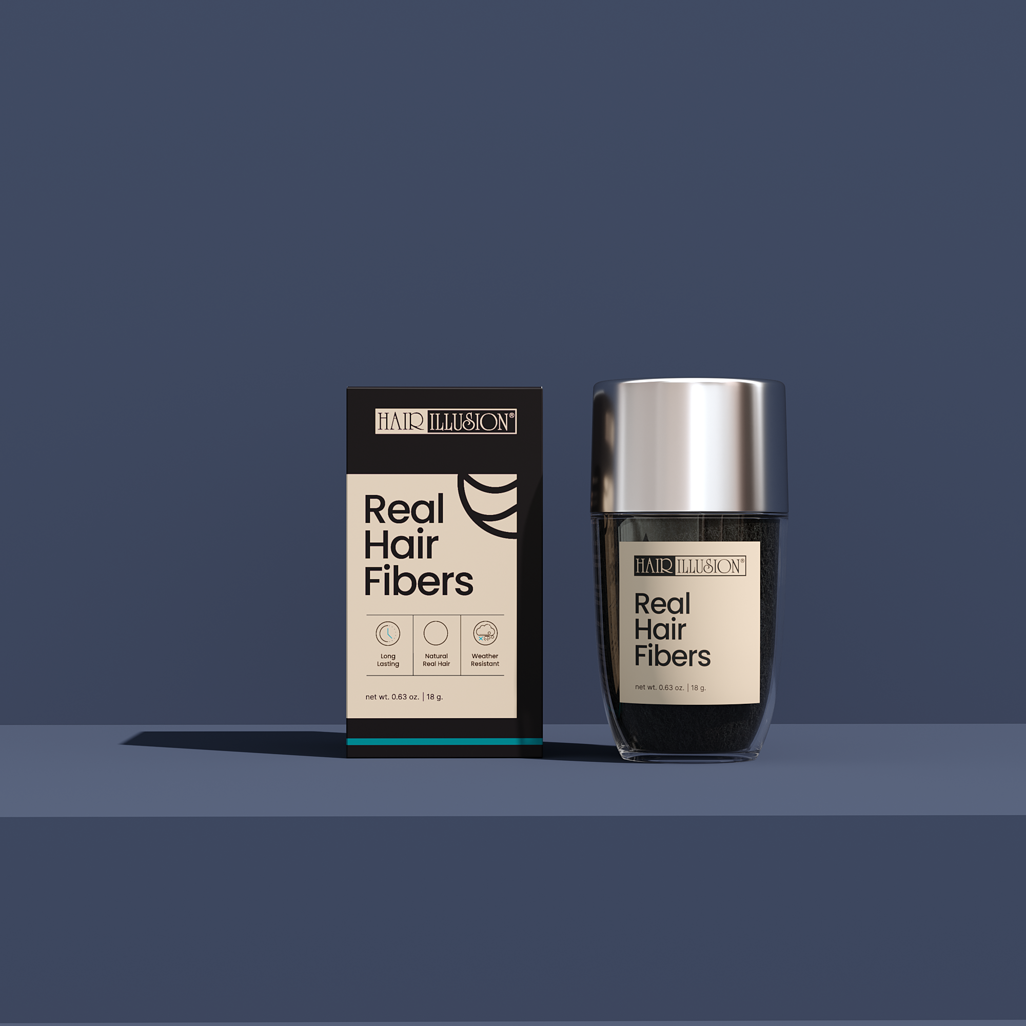 Hair Illusion Black Real Fibers & Holding Spray for Women & Men - Natural Texture, Non-Synthetic Cover Up for Thinning Hair and Bald Spots - 18 Gram