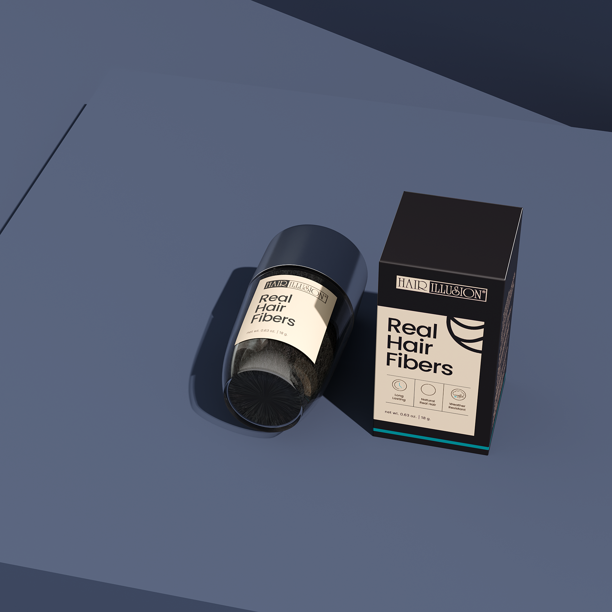 Hair Illusion Black Real Fibers & Holding Spray for Women & Men - Natural Texture, Non-Synthetic Cover Up for Thinning Hair and Bald Spots - 18 Gram