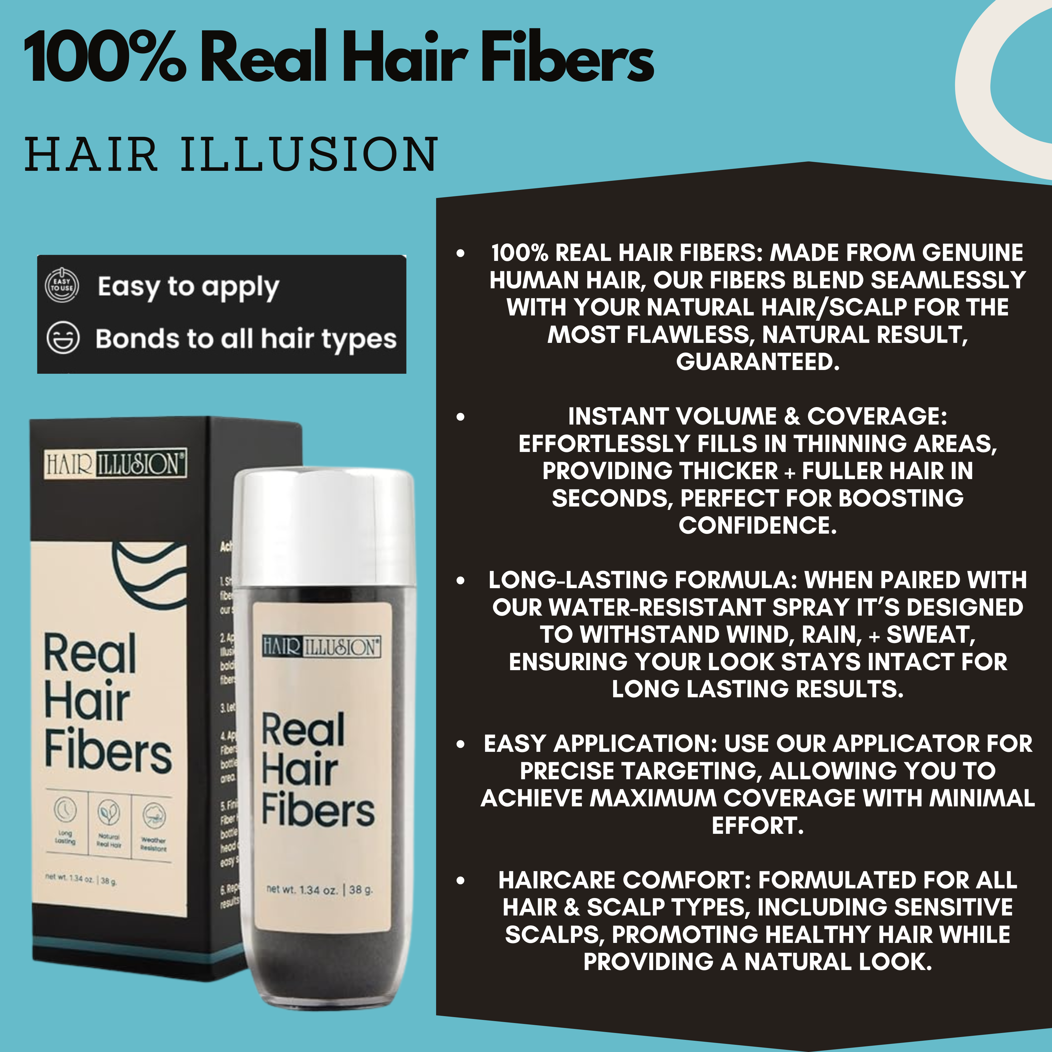 Hair Illusion Hair Fibers Combo Kit, To Conceal Thinning Hair, Bald Spot Cover up, Thin Edges, Hairlines & Alopecia