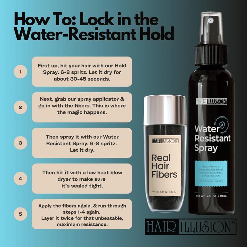 Hair Illusion 100% Real Hair Fibers Combo Kit: Fibers, Hold & Water Spray, & Applicator for Instant Natural Fuller Hair for Thinning & Enhancement  Blend