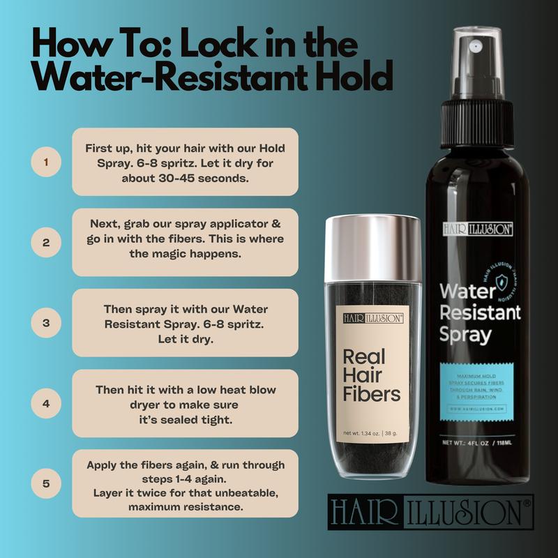 Hair Illusion 100% Real Hair Fibers Combo Kit: Fibers, Hold & Water Spray, & Applicator for Instant Natural Fuller Hair for Thinning & Enhancement Blend