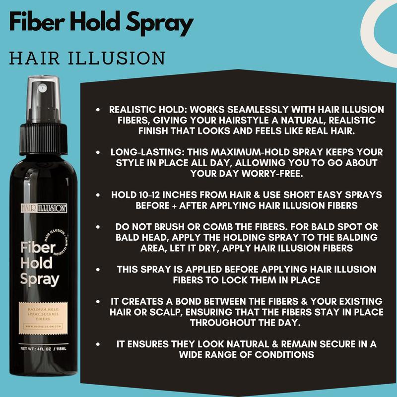 Hair Illusion 100% Real Hair Fibers Combo Kit: Fibers, Hold & Water Spray, & Applicator for Instant Natural Fuller Hair for Thinning & Enhancement Blend