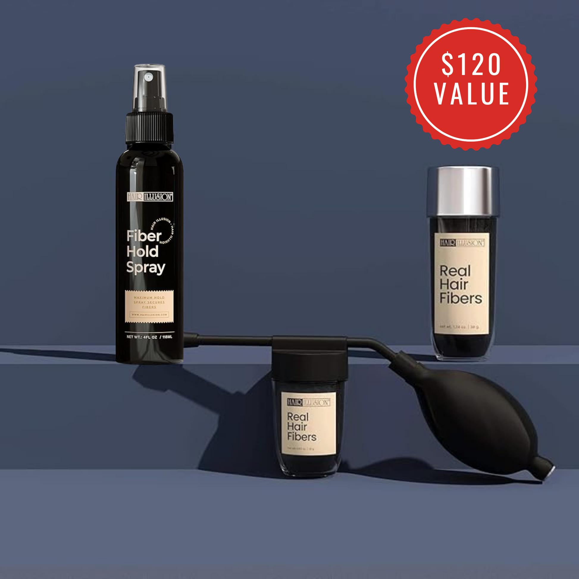 Hair Illusion Hair Fibers Combo Kit, To Conceal Thinning Hair, Bald Spot Cover up, Thin Edges, Hairlines & Alopecia