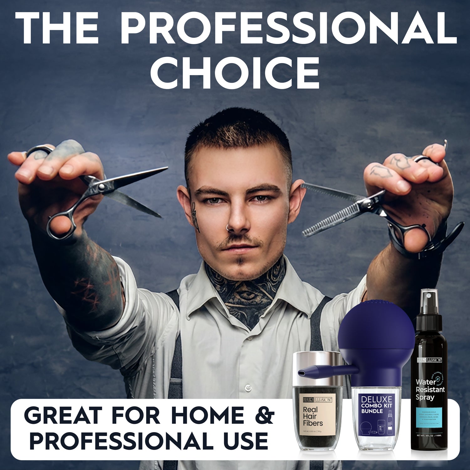 Hair Illusion 100% Real Hair Fibers Kit: 18g BLACK Fibers, Water Resistant Spray, New Applicator Instant Natural Hair Enhancement Non Synthetic - Hair Illusion Inc