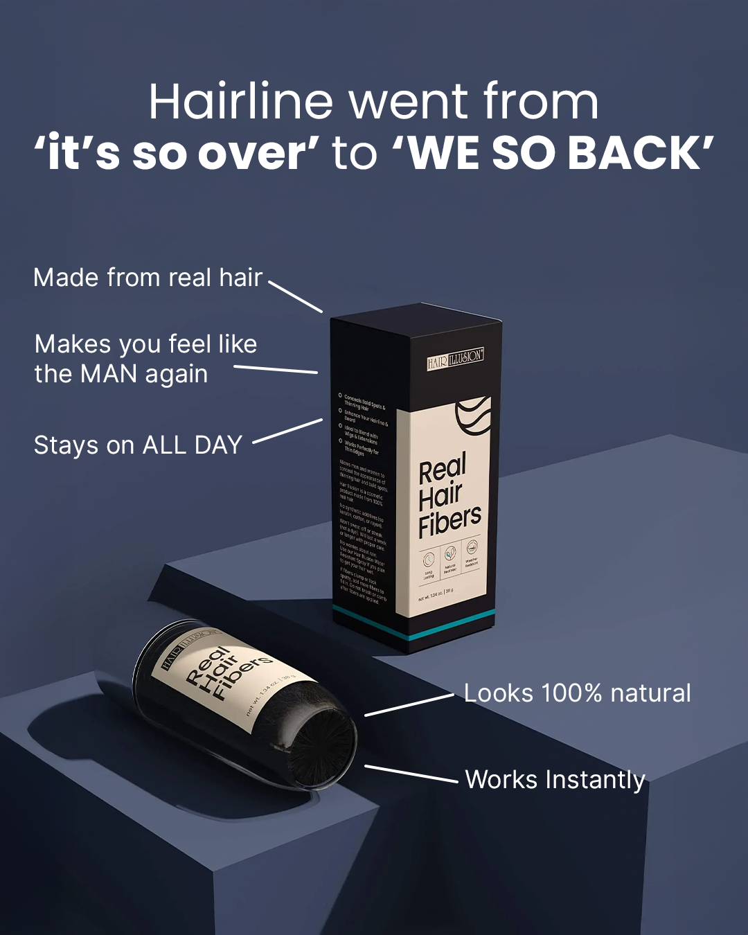 Hair Illusion 100% Real Hair Fibers Combo Kit: Fibers, Hold & Water Spray, & Applicator for Instant Natural Fuller Hair for Thinning & Enhancement Blend