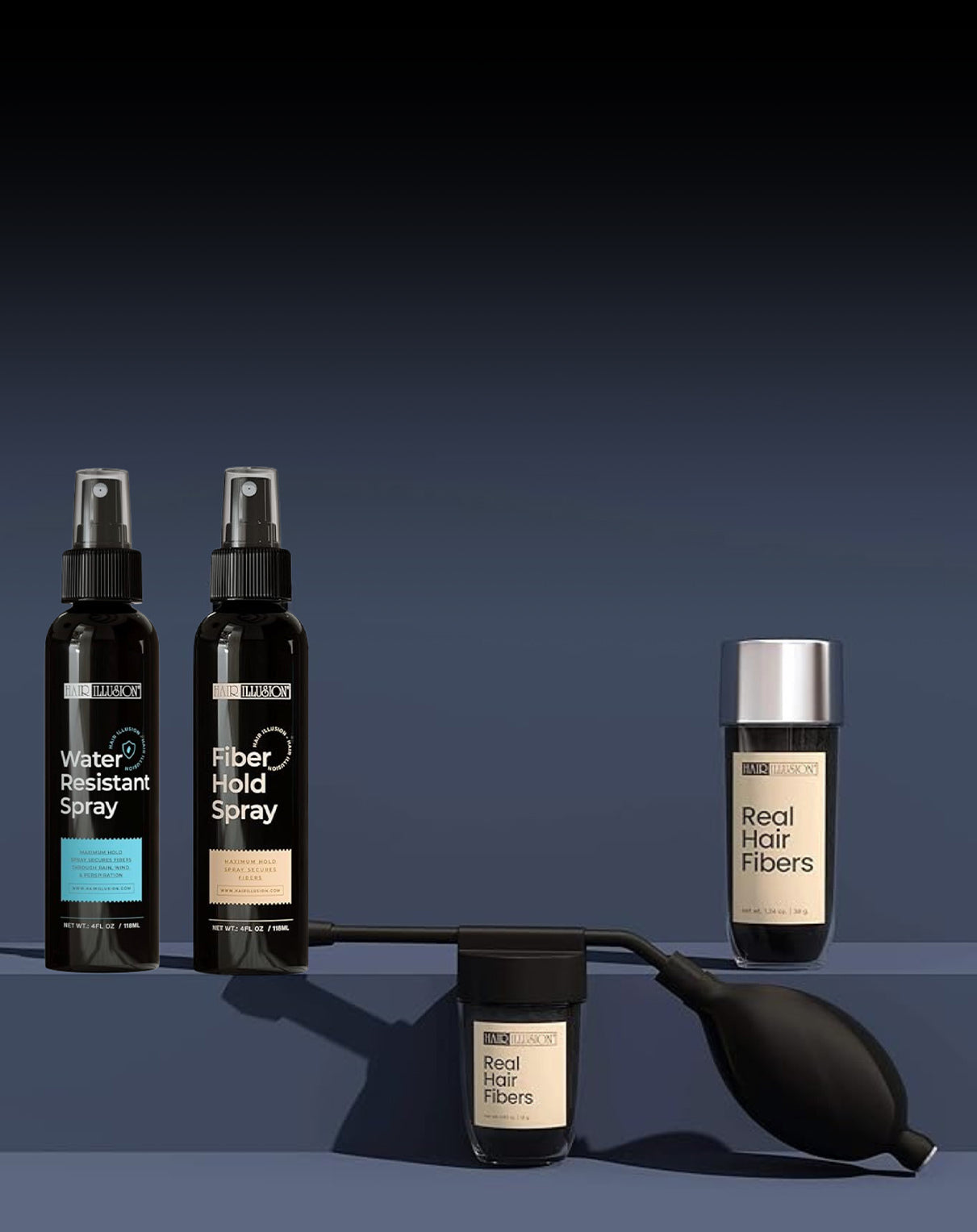 Hair Illusion 100% Real Hair Fibers Combo Kit: Fibers, Hold & Water Spray, & Applicator for Instant Natural Fuller Hair for Thinning & Enhancement Blend