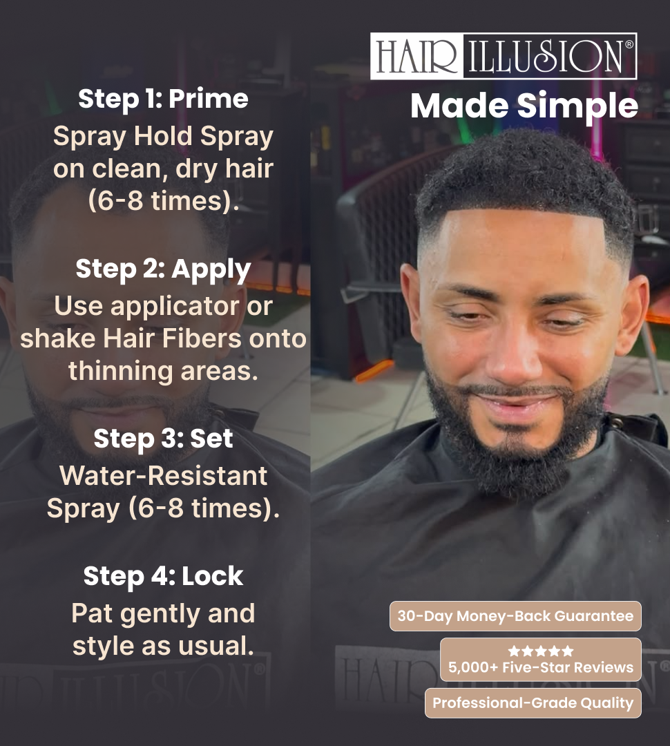 Hair Illusion 100% Real Hair Fibers Combo Kit: Fibers, Hold & Water Spray, & Applicator for Instant Natural Fuller Hair for Thinning & Enhancement Blend