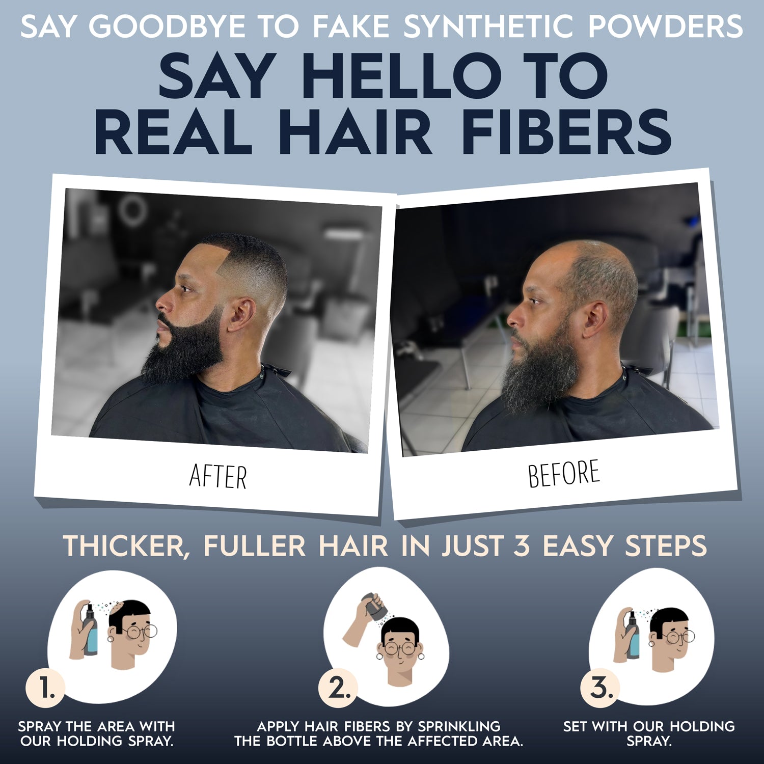 Hair Illusion 100% Real Hair Fibers Kit: 18g BLACK Fibers, Water Resistant Spray, Applicator Instant Natural Hair Enhancement Non Synthetic