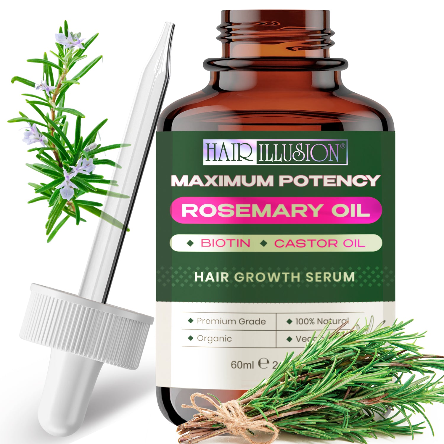 Hair Illusion Hair Growth Serum with maximum potency Rosemary Oil, Biotin & Castor Oil