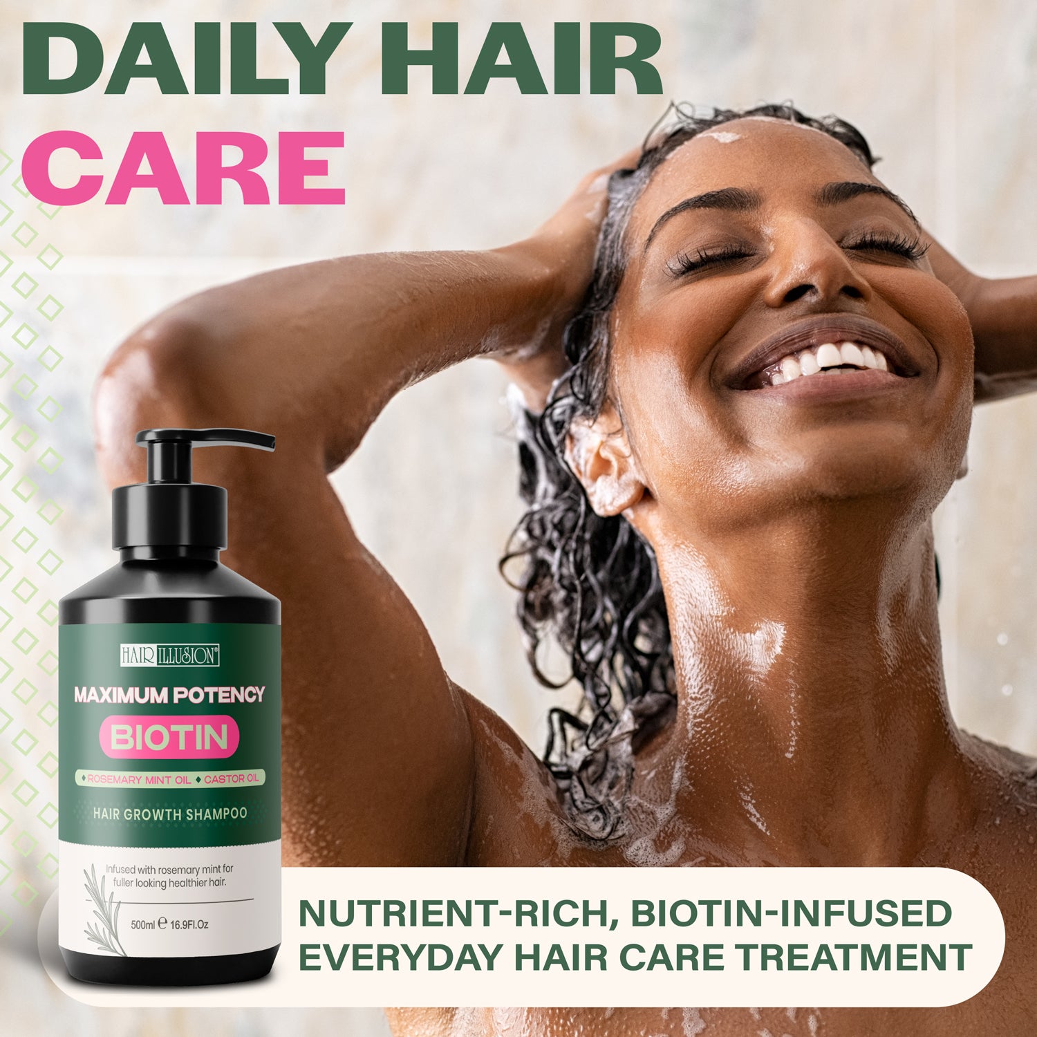 Hair Illusion Hair Growth Shampoo with Maximum Potency Biotin, Rosemary & Castor Oil