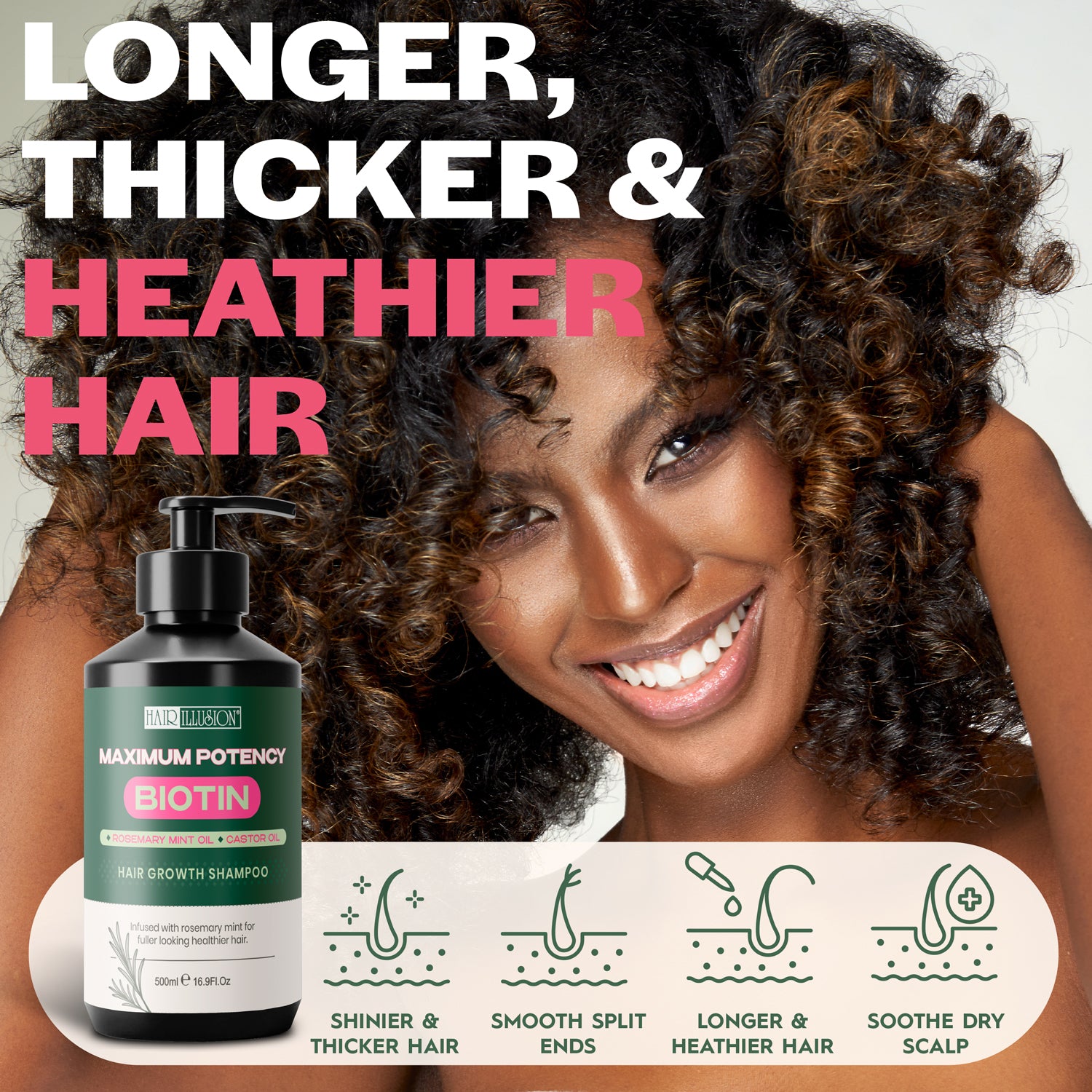 Hair Illusion Hair Growth Shampoo with Maximum Potency Biotin, Rosemary & Castor Oil