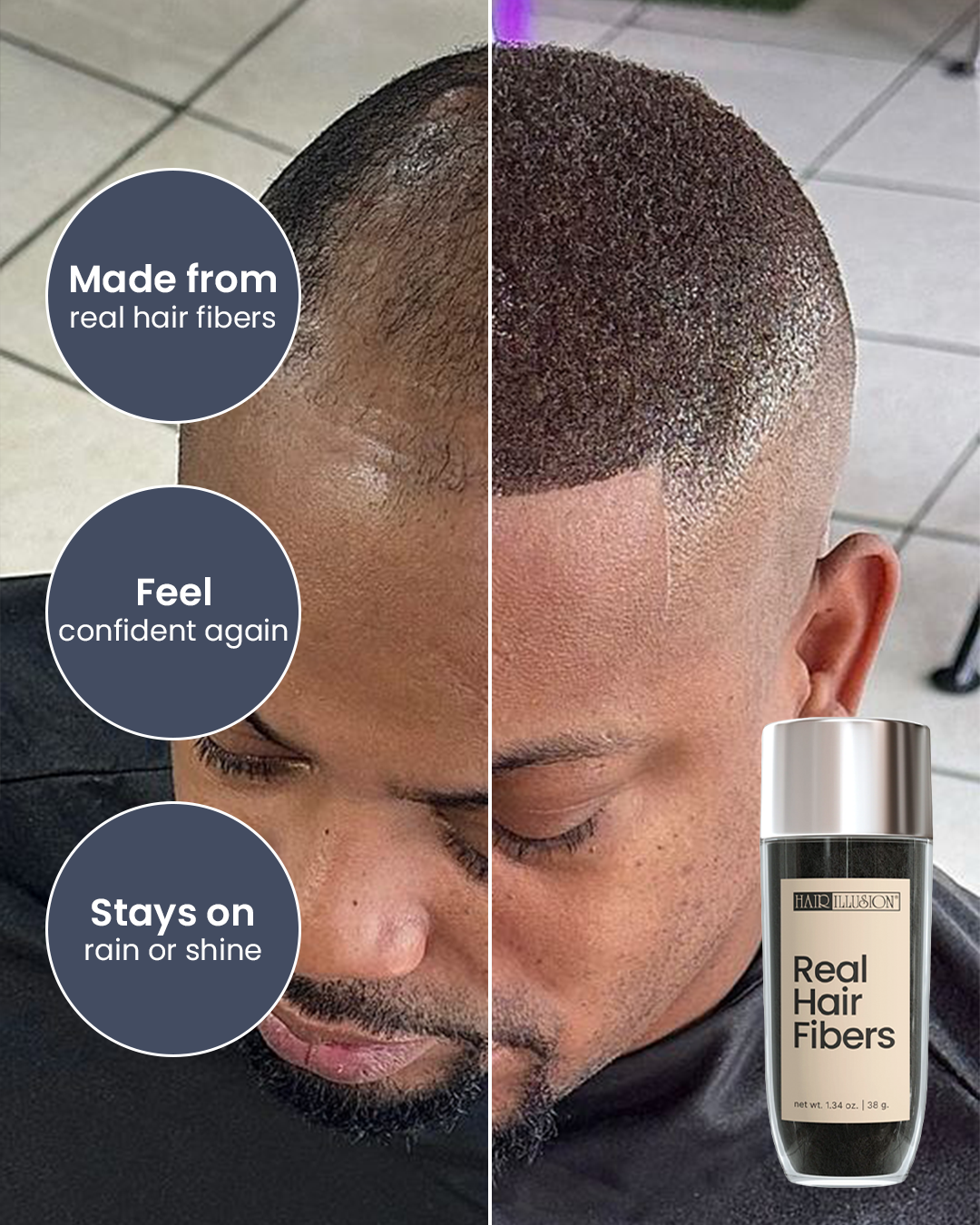 Hair Illusion 100% Real Hair Fibers Combo Kit: Fibers, Hold & Water Spray, & Applicator for Instant Natural Fuller Hair for Thinning & Enhancement Blend