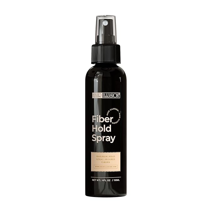 Hair Illusion Black Real Fibers & Holding Spray for Women & Men - Natural Texture, Non-Synthetic Cover Up for Thinning Hair and Bald Spots - 18 Gram