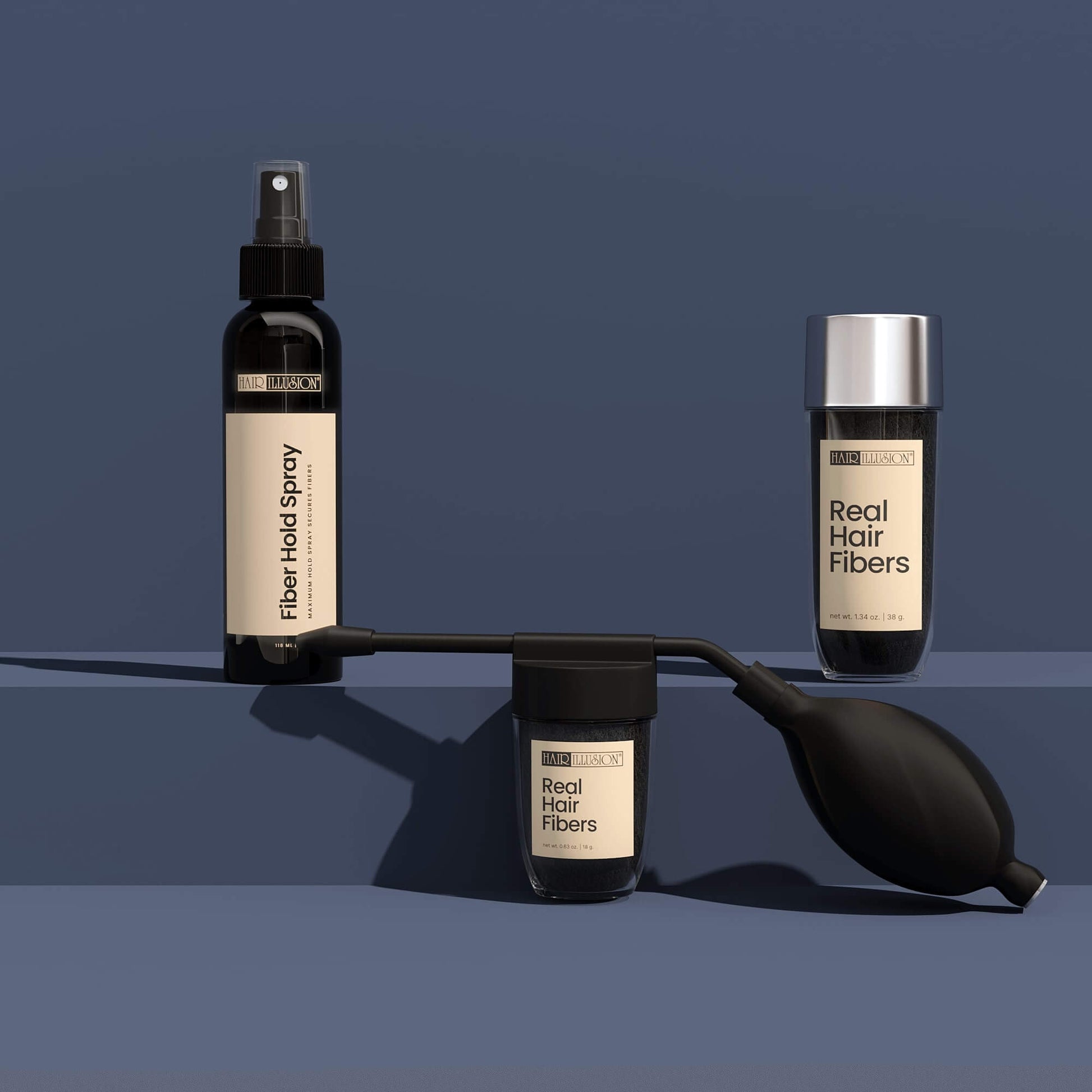 Hair illusion Hair Fibers Combo Kit, To Conceal Thinning Hair, Bald Spot Cover up, Thin Edges, Hairlines and Alopecia - Hair Illusion Inc